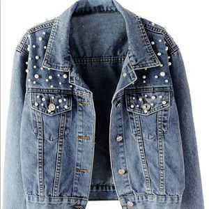 Pearl embellished denim jacket